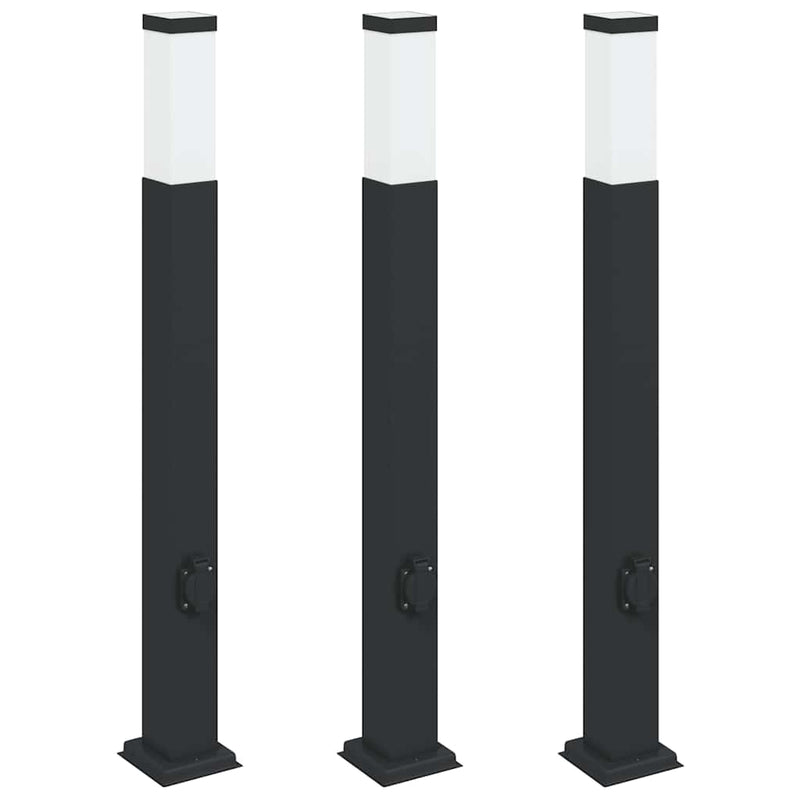 Afbeelding laden in galerijviewer, Vidaxl bolderverlichting met stopcontact 3 stuks 80 cm zwart ip44
