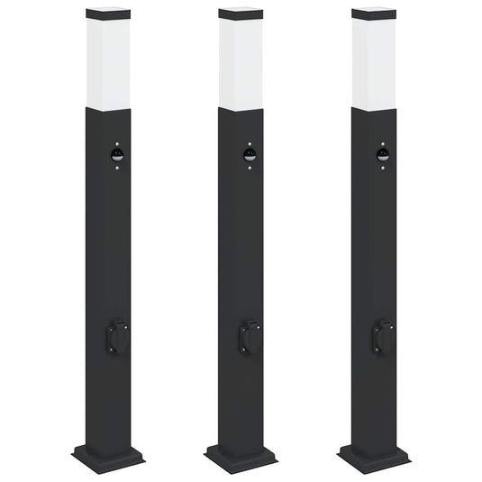 Vidaxl bolderverlichting met sensor en stopcontact 3 stuks 80 cm zwart ip44