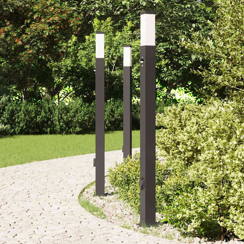 ギャラリービューアに画像をロードする, Vidaxl bolderverlichting met sensor en stopcontact 3 stuks 110 cm zwart ip44
