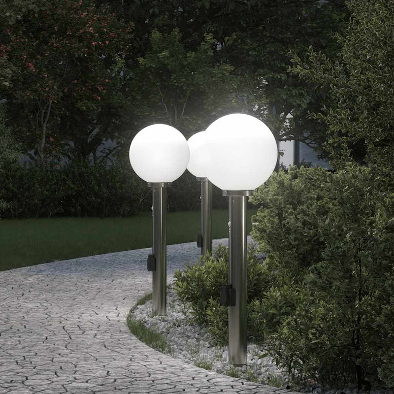 Afbeelding laden in galerijviewer, Vidaxl bolderverlichting met sensor en stopcontact 3 stuks 80 cm roestvrij staal ip44
