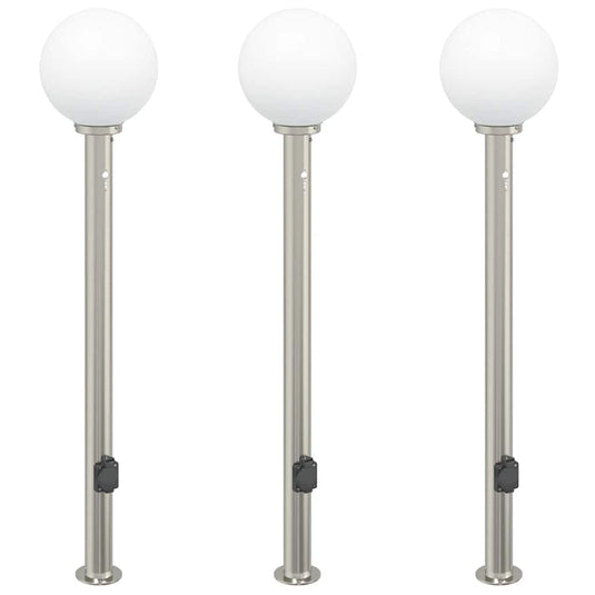 Vidaxl bolderverlichting met sensor en stopcontact 3 stuks 120 cm roestvrij staal ip44