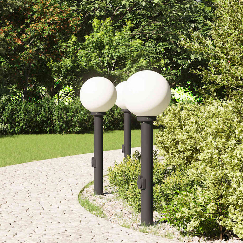 Chargez l'image dans la visionneuse de la galerie, Vidaxl bolderverlichting met stopcontact 3 stuks 80 cm zwart ip44
