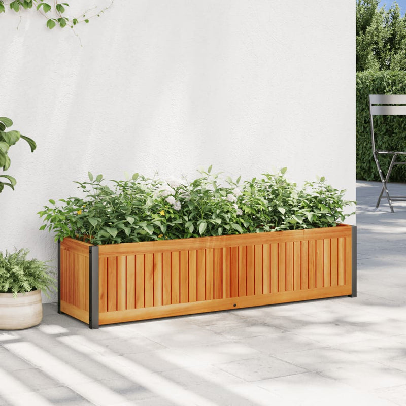 Afbeelding laden in galerijviewer, Vidaxl plantenbak 110x30x27,5 cm massief acaciahout en staal
