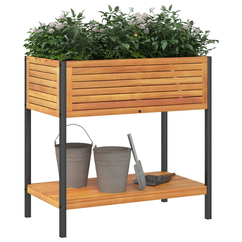 Load image into Gallery viewer, Vidaxl plantenbak met schap 80x45x80 cm massief acaciahout en staal
