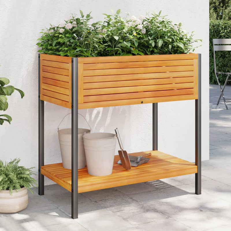 Load image into Gallery viewer, Vidaxl plantenbak met schap 80x45x80 cm massief acaciahout en staal
