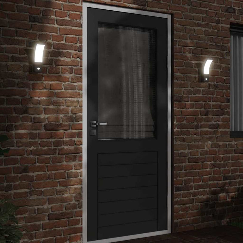 Load image into Gallery viewer, Vidaxl buitenwandlampen 2 st led met sensors gegoten aluminium zwart
