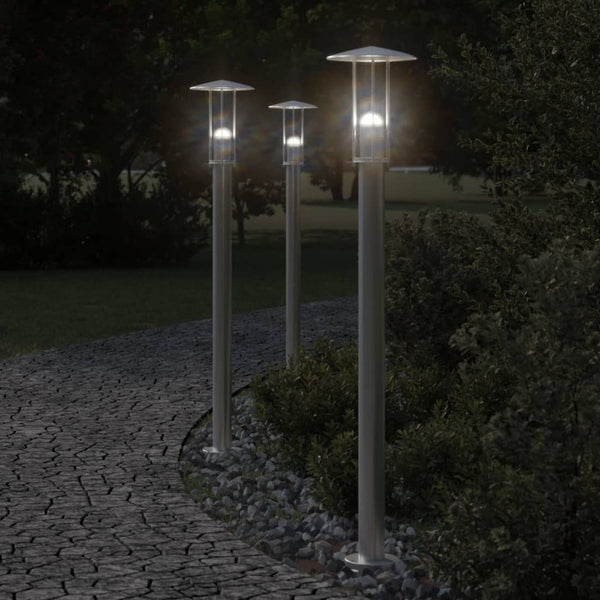 VidaXL Vloerlamp voor buiten 3 st 100 cm roestvrij staal zilverkleurig