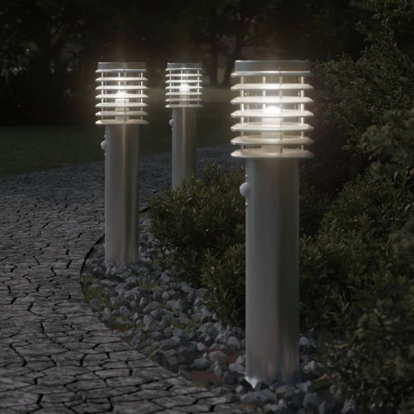 VidaXL Vloerlamp voor buiten met sensor 60 cm roestvrijstaal zilver