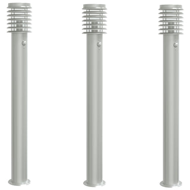 Vidaxl buitenvloerlampen 3 st met sensors 110 cm roestvrijstaal zilver