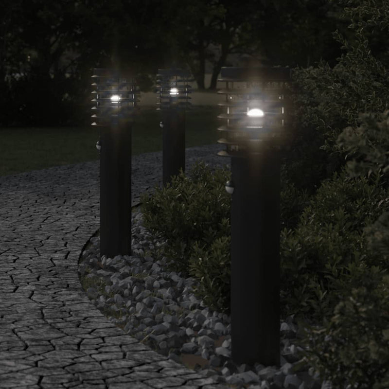 Load image into Gallery viewer, Vidaxl buitenvloerlampen 3 st met sensors roestvrijstaal zwart

