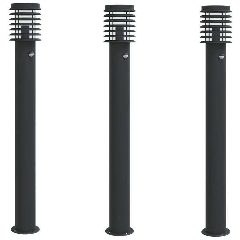 Load image into Gallery viewer, Vidaxl buitenvloerlampen 3 st met sensors 110 cm roestvrijstaal zwart
