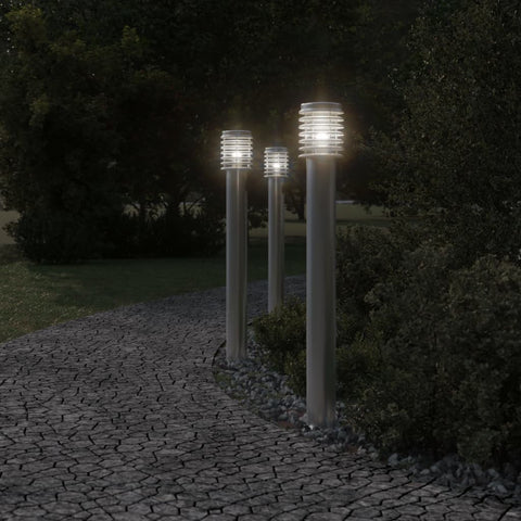 VidaXL Buitenvloerlampen 3 st stopcontact 110 cm roestvrijstaal zilver