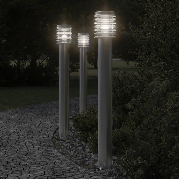 VidaXL Buitenvloerlampen 3 st stopcontact 110 cm roestvrijstaal zilver