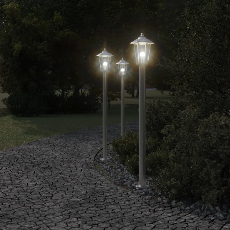 Load image into Gallery viewer, Vidaxl vloerlamp voor buiten 3 st 120 cm roestvrijstaal zilverkleurig

