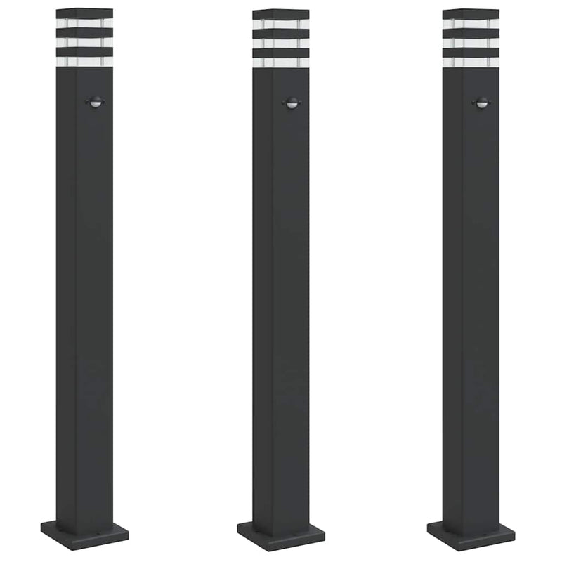 Load image into Gallery viewer, Vidaxl vloerlampen voor buiten 3 st met sensor 110 cm aluminium zwart
