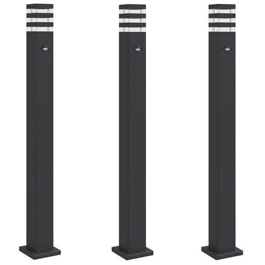 Vidaxl vloerlampen voor buiten 3 st met sensor 110 cm aluminium zwart
