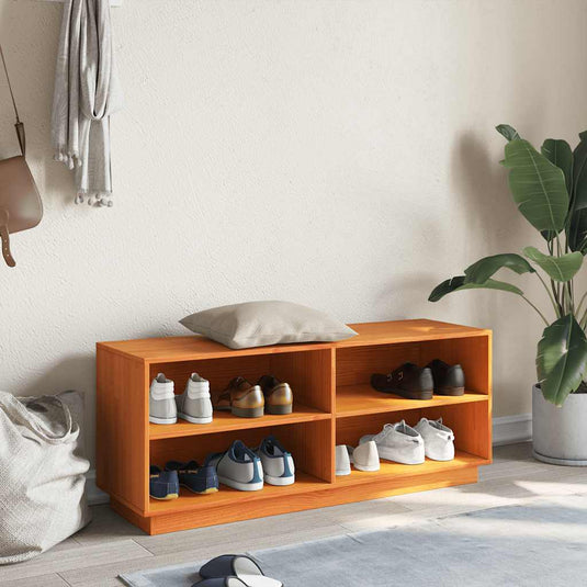 Vidaxl schoenenkast 110x34x45 cm massief grenenhout wasbruin