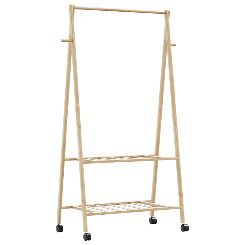 Load image into Gallery viewer, Vidaxl kledingrek met schappen en wielen 96x45,5x155,5 cm bamboe
