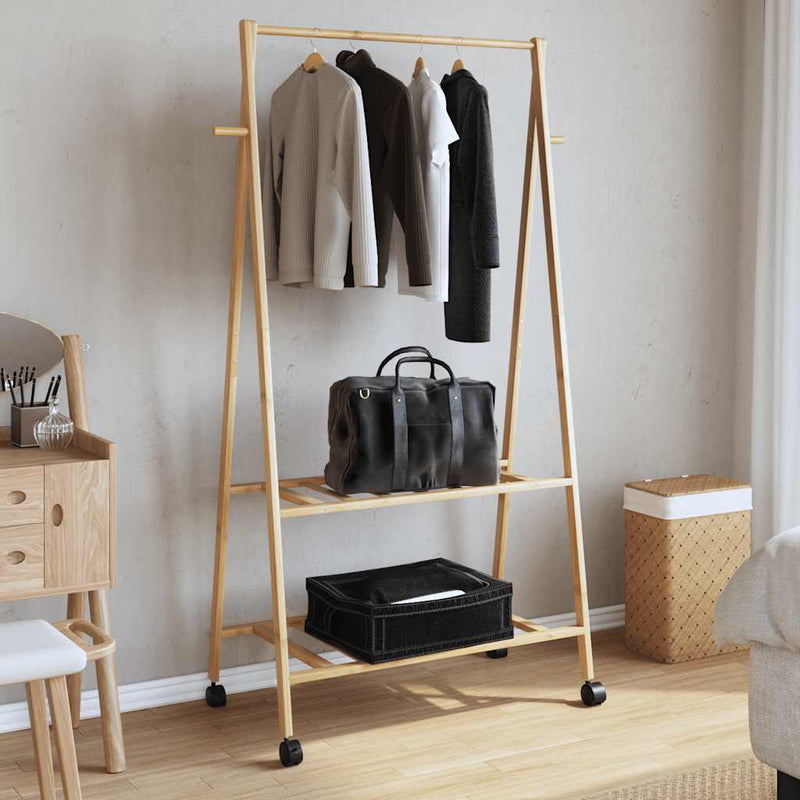 Load image into Gallery viewer, Vidaxl kledingrek met schappen en wielen 96x45,5x155,5 cm bamboe
