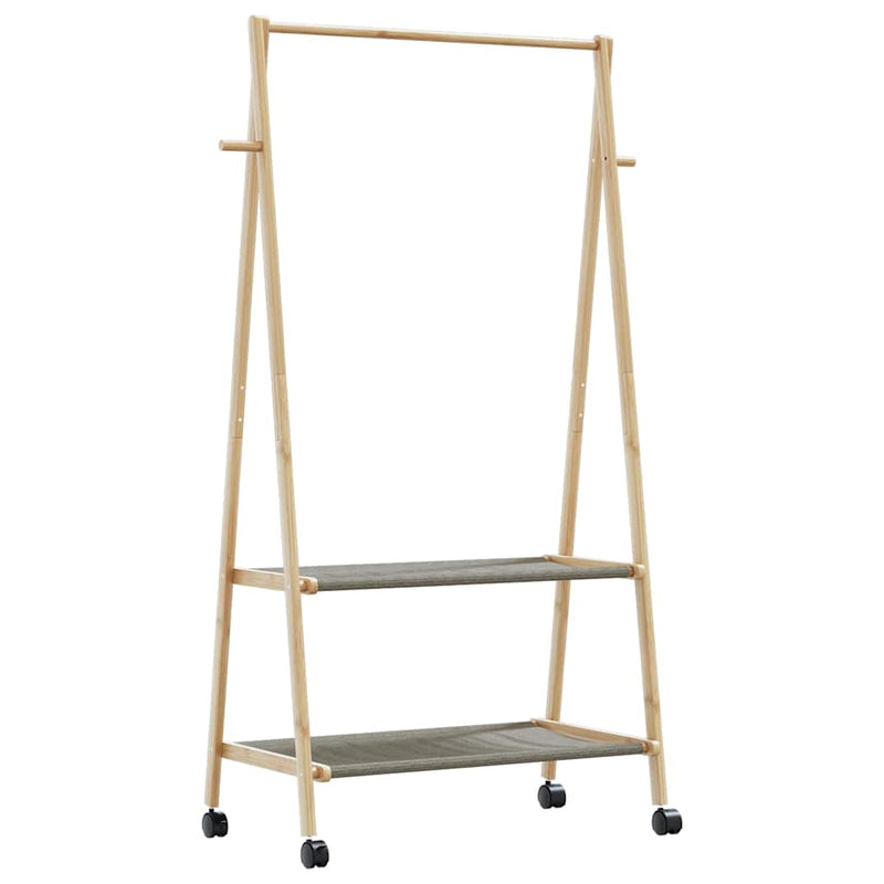 Load image into Gallery viewer, Vidaxl kledingrek met schappen en wielen 96x45,5x155,5 cm bamboe
