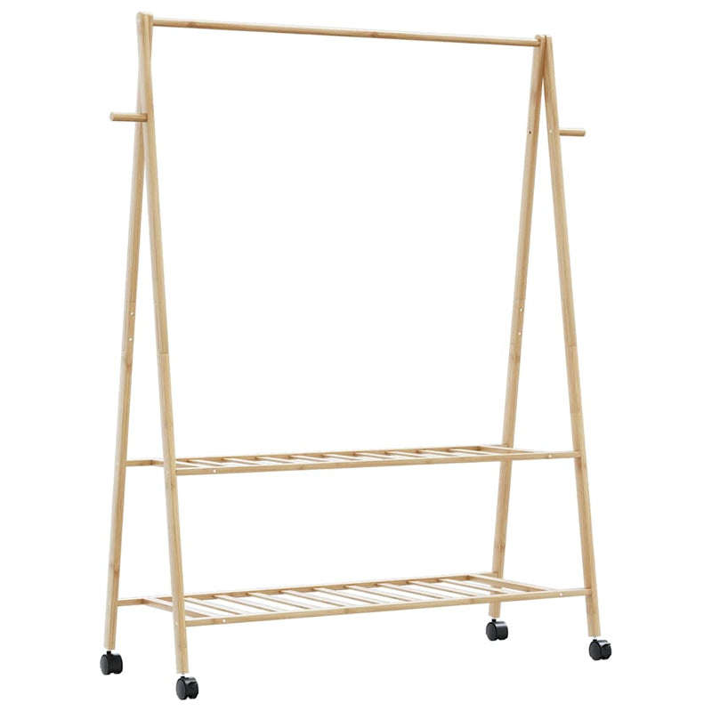 Load image into Gallery viewer, Vidaxl kledingrek met schappen en wielen 132x45,5x155,5 cm bamboe

