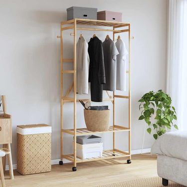 Vidaxl kledingrek met schappen en wielen 90x40x179,5 cm bamboe