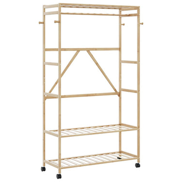 Vidaxl kledingrek met schappen en wielen 110x40x180 cm bamboe
