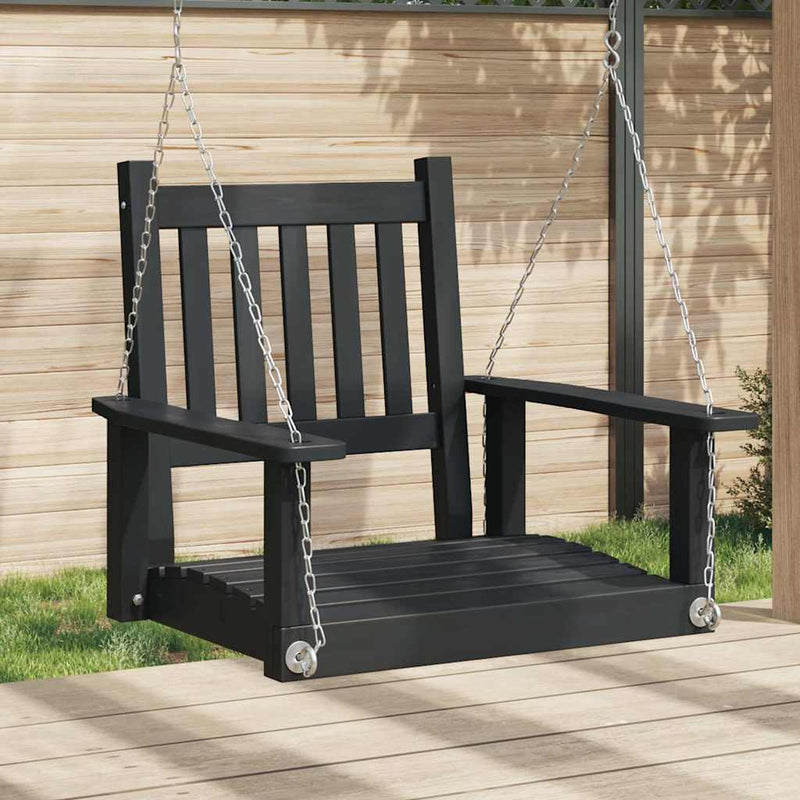 Load image into Gallery viewer, Vidaxl tuinschommelstoel met metalen kettingen massief vurenhout zwart
