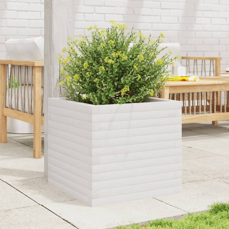 Load image into Gallery viewer, Vidaxl plantenbak 50x50x45,5 cm massief grenenhout wit

