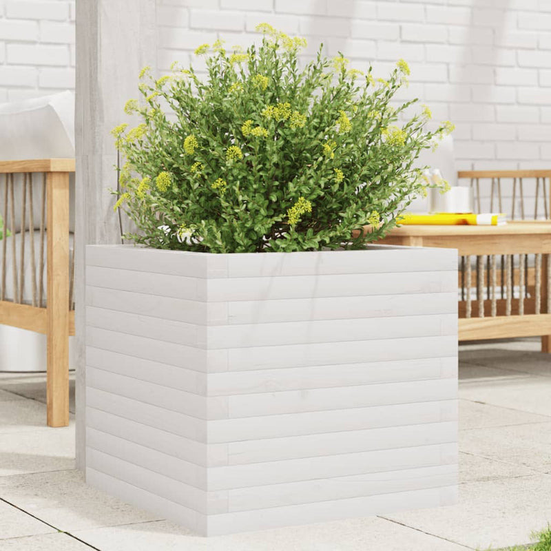 Load image into Gallery viewer, Vidaxl plantenbak 50x50x45,5 cm massief grenenhout wit
