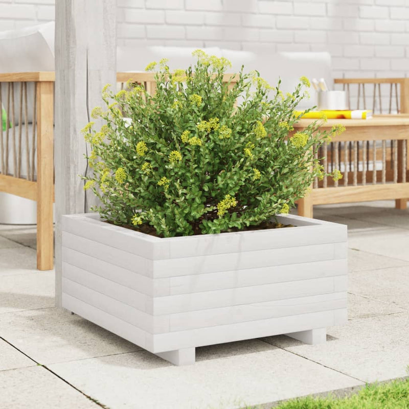 Load image into Gallery viewer, Vidaxl plantenbak 50x50x26,5 cm massief grenenhout wit
