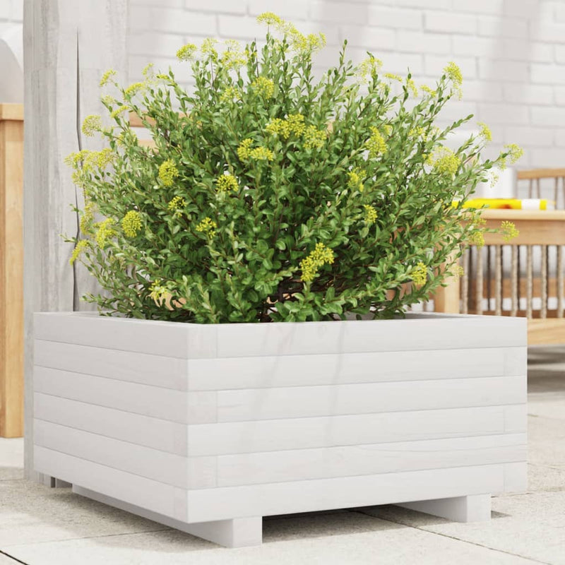 Load image into Gallery viewer, Vidaxl plantenbak 50x50x26,5 cm massief grenenhout wit
