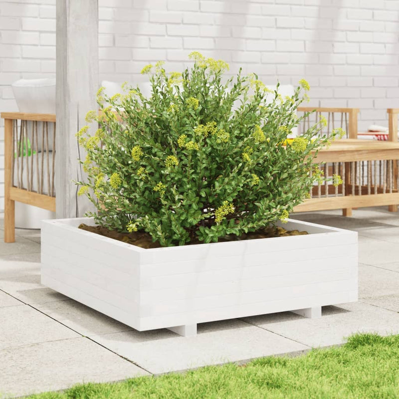 Load image into Gallery viewer, Vidaxl plantenbak 80x80x26,5 cm massief grenenhout wit
