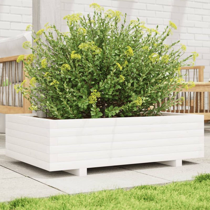Load image into Gallery viewer, Vidaxl plantenbak 90x60x26,5 cm massief grenenhout wit
