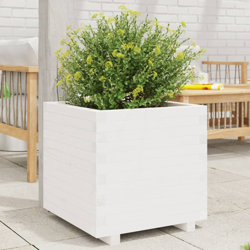 Load image into Gallery viewer, Vidaxl plantenbak 50x50x49,5 cm massief grenenhout wit
