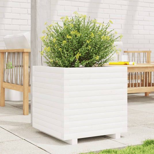 Vidaxl plantenbak 50x50x49,5 cm massief grenenhout wit