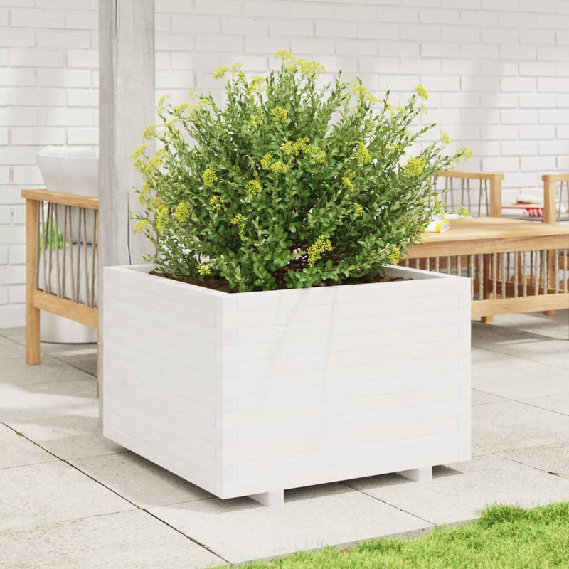 Afbeelding laden in galerijviewer, Vidaxl plantenbak 70x70x49,5 cm massief grenenhout wit
