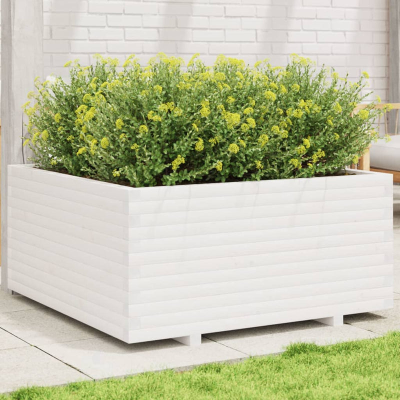 Load image into Gallery viewer, VidaXL Plantenbak 100x100x49,5 cm massief grenenhout wit
