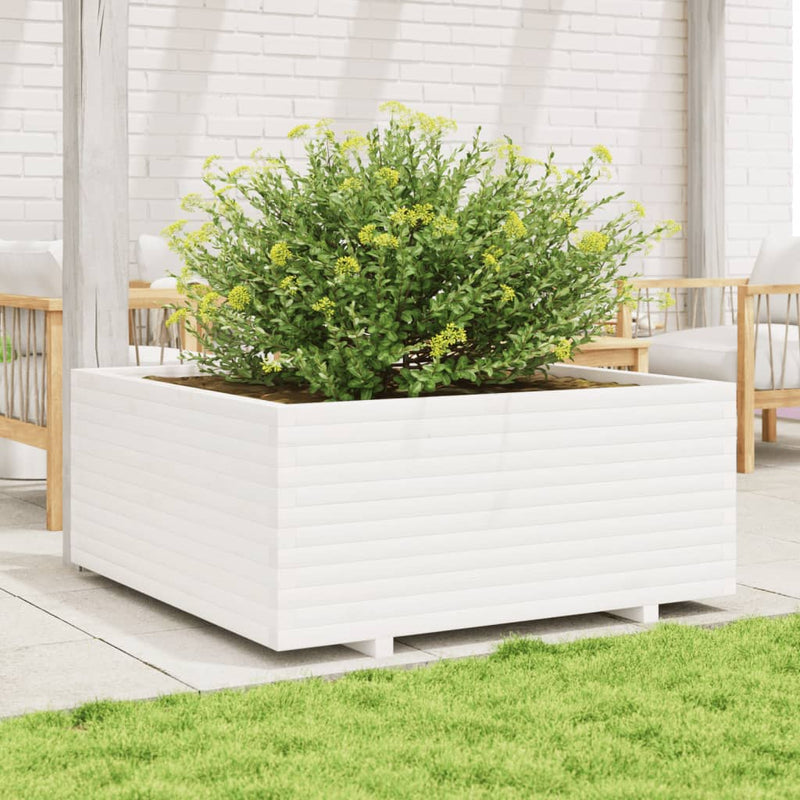 Load image into Gallery viewer, VidaXL Plantenbak 110x110x49,5 cm massief grenenhout wit
