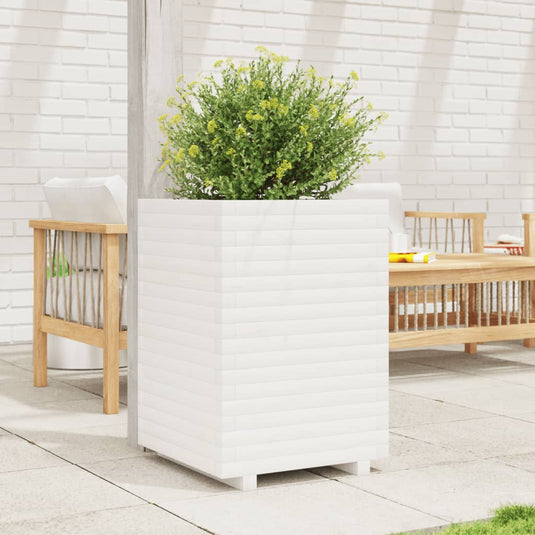 Vidaxl plantenbak 50x50x72 cm massief grenenhout wit