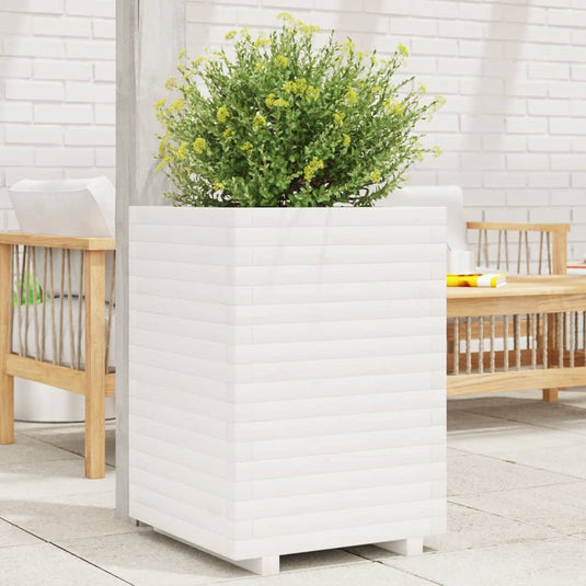 Vidaxl plantenbak 50x50x72 cm massief grenenhout wit