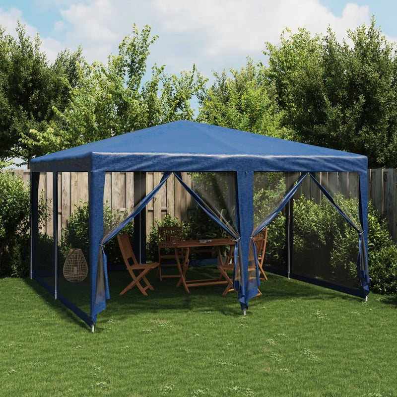 Afbeelding laden in galerijviewer, Vidaxl partytent met 8 mesh zijwanden 4x4 m hdpe blauw
