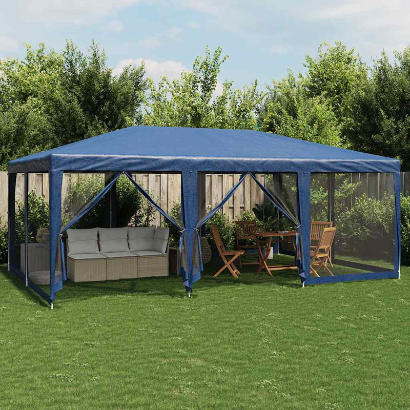 Load image into Gallery viewer, Vidaxl partytent met 10 mesh zijwanden 6x4 m hdpe blauw
