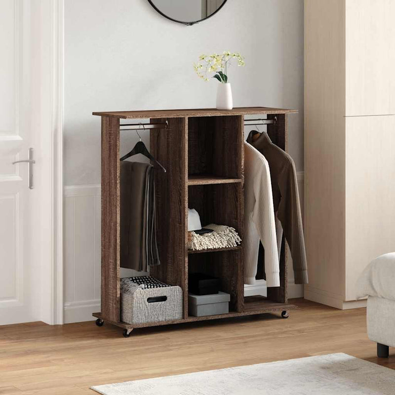 Load image into Gallery viewer, Vidaxl kledingkast met wielen 102x38x110 cm bewerkt hout bruin eiken

