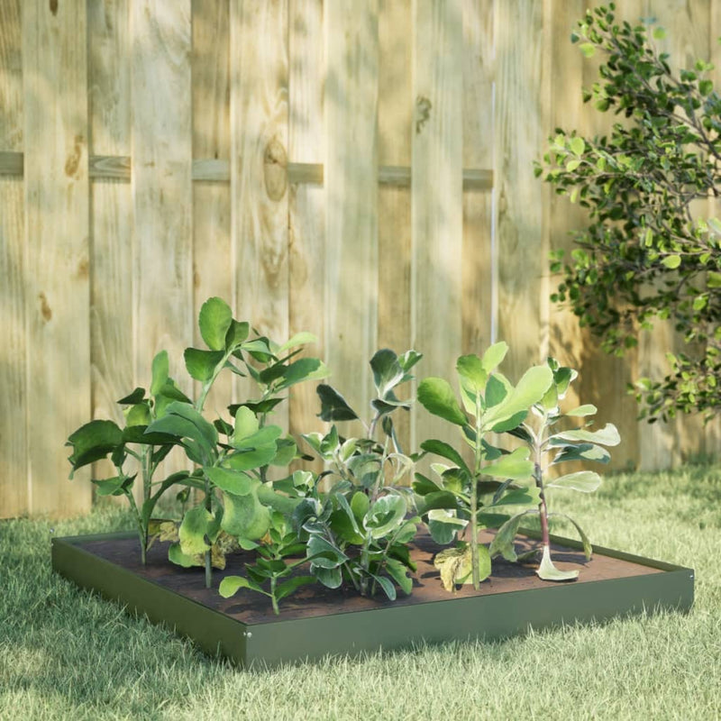 Cargue la imagen en el visor de la galería, Vidaxl plantenbak verhoogd 100x100x18,5 cm staal olijfgroen

