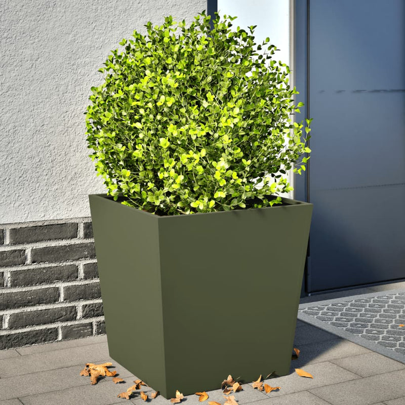 Afbeelding laden in galerijviewer, Vidaxl plantenbakken 2 st 50x50x50 cm staal olijfgroen
