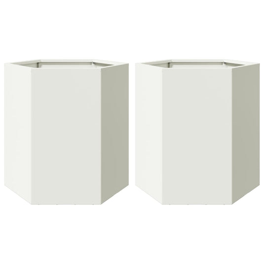Vidaxl plantenbakken 2 st zeshoek 46x40x45 cm staal wit