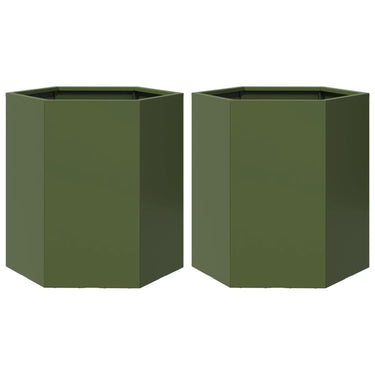 Vidaxl plantenbakken 2 st zeshoek 46x40x45 cm staal olijfgroen