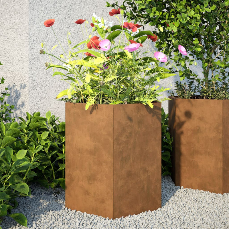 Load image into Gallery viewer, VidaXL Plantenbak zeshoek 46x40x45 cm cortenstaal
