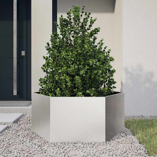 Vidaxl plantenbak zeshoek 104x90x45 cm roestvrijstaal